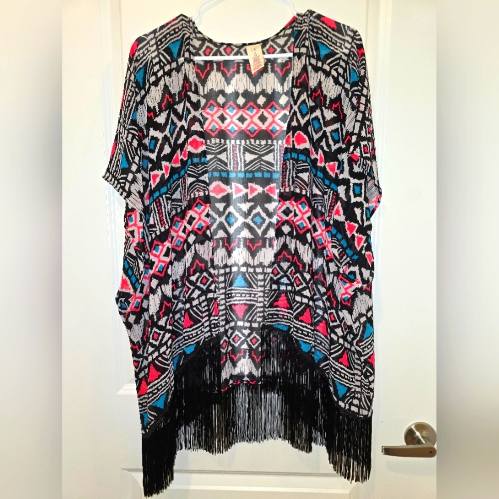 OP Fringe Kimono, swimsuit cover up, duster with fringe